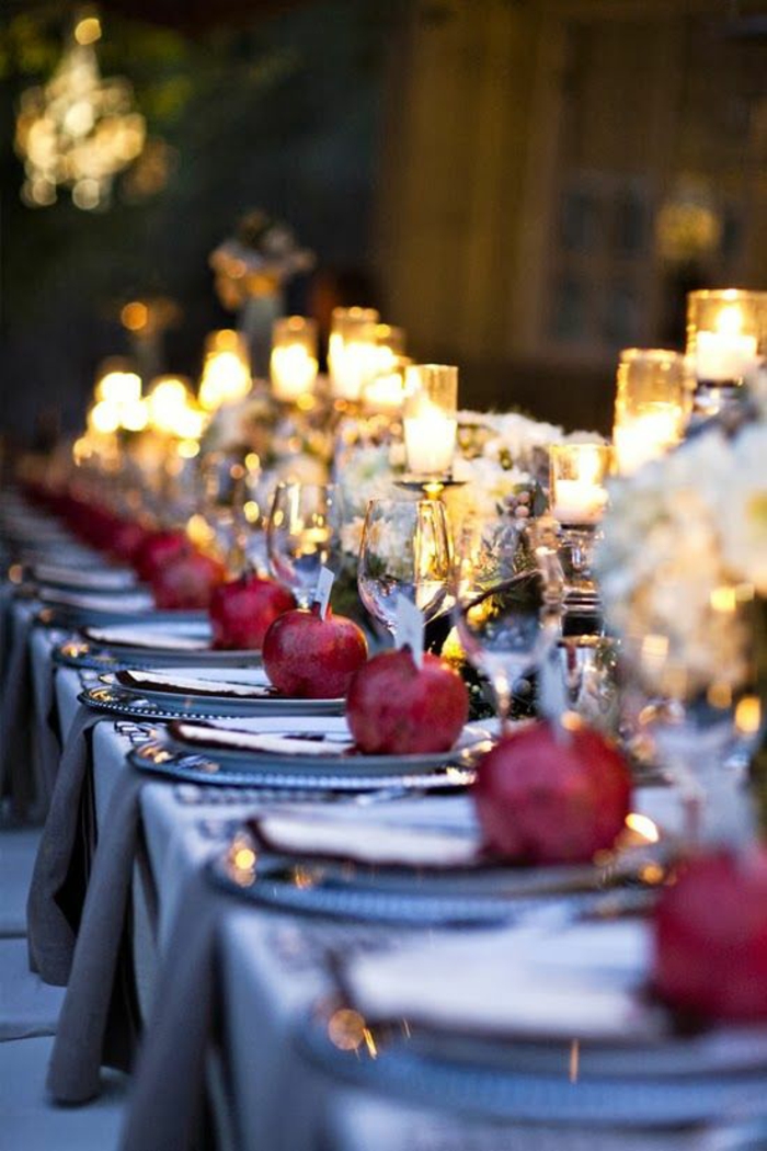 επιτραπέζια διακόσμηση γαμήλια ρόδια κρύσταλλα γυαλιά κεριά