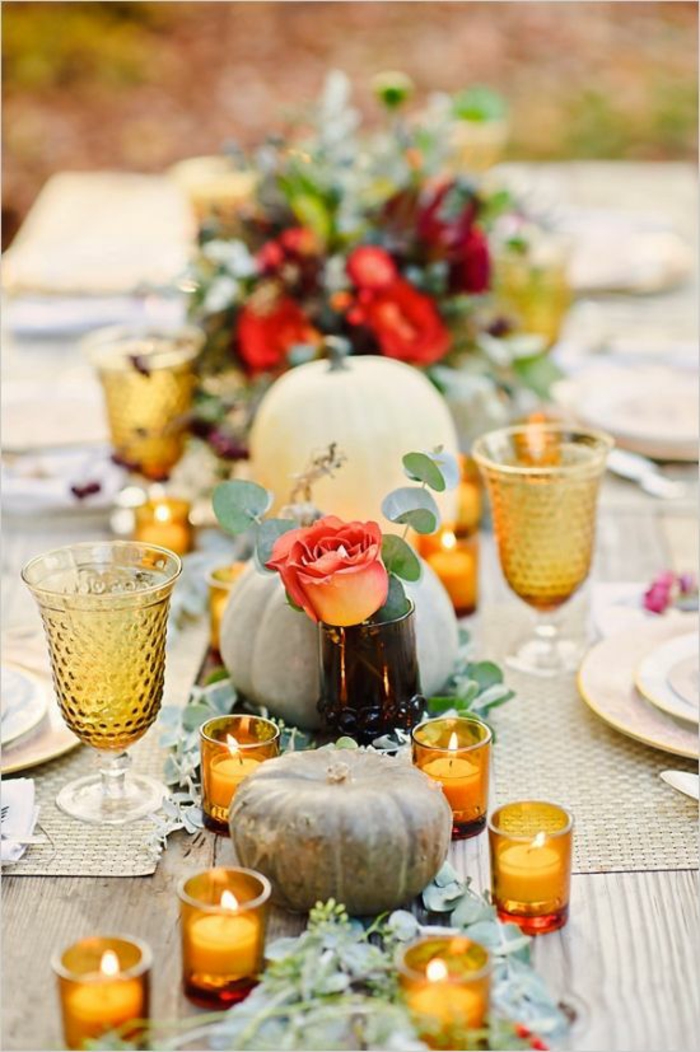 διακόσμηση τραπέζι γάμο φθινόπωρο διακόσμηση κολοκύθες τριαντάφυλλα