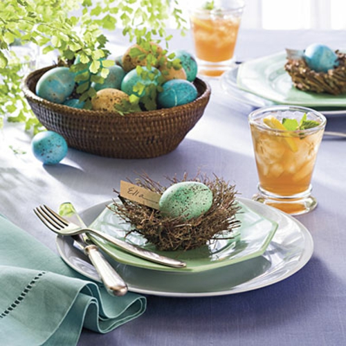 bord dekorasjon ide påske egggrass tallerken
