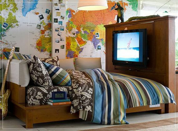 ideer ungdomsrum drenge seng tv kort væg