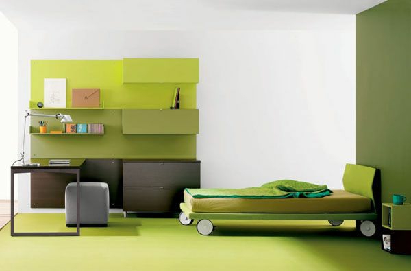 ungdomsrum til piger grøn seng med ruller
