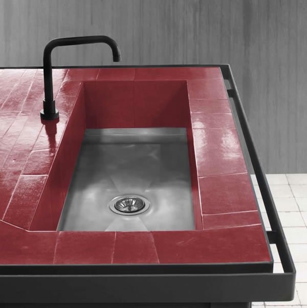 great rinse minimalist very simple faucet and cardinal red tiles