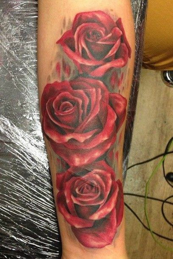 前臂纹身图片红玫瑰图案