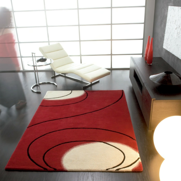 sen koberec červená černá jemné kruhy návrhář nábytek