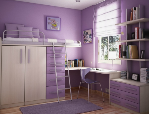 趋势2014年紫色衣柜苗圃女孩的高床