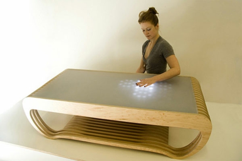 trendy peculiar coffee tables wood bright plate touchscreen