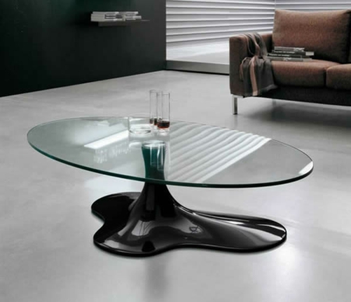 trendy peculiar coffee tables oval surface glass design pedestal