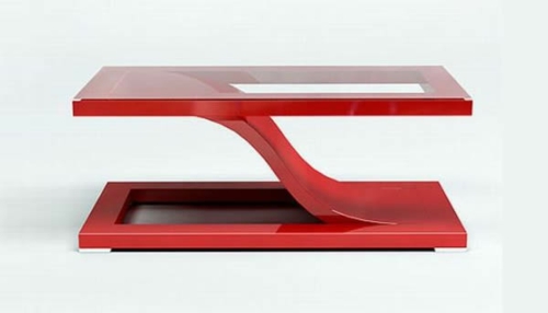 trendikkäät erikoiset sohvapöydät punaisia ​​lasilevyjä