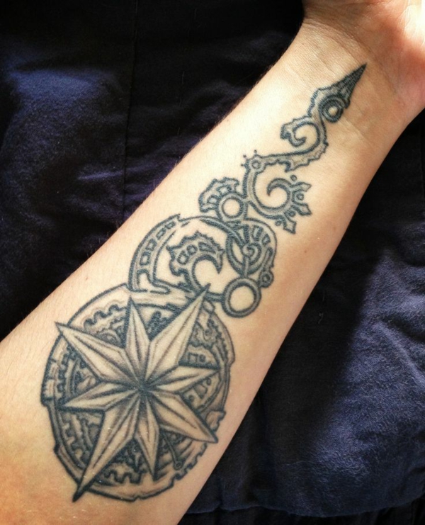 trendy onderarm tattoo afbeeldingen kompas