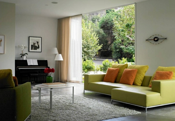 μοντέρνο σαλόνι διακόσμηση Cool κουρτίνες Ιδέες κουρτίνες φύση κήπο