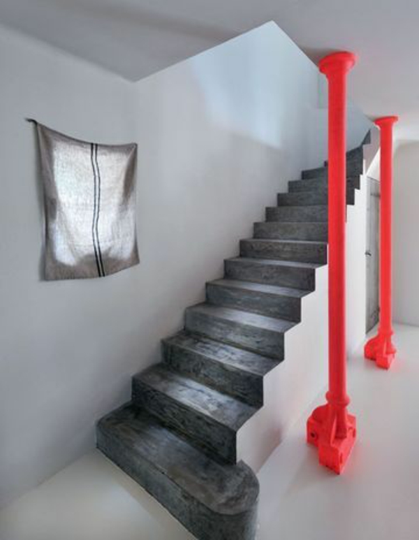 σκάλες ιδέες σχεδιασμού σκάλα πορτοκαλί στήλες
