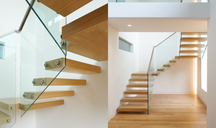 trapleuning glazen vrijstaande houten trap