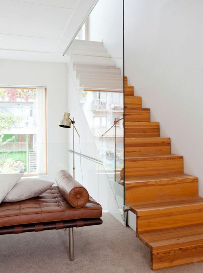 木楼梯玻璃木楼梯生活思想真皮沙发