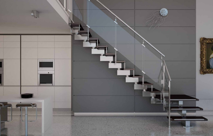 מדרגות מעקה זכוכית מעקה מתכת עיצוב פנים מודרני