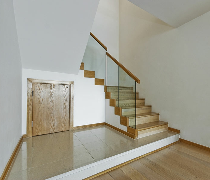 stair railing glass handrail staircase wood