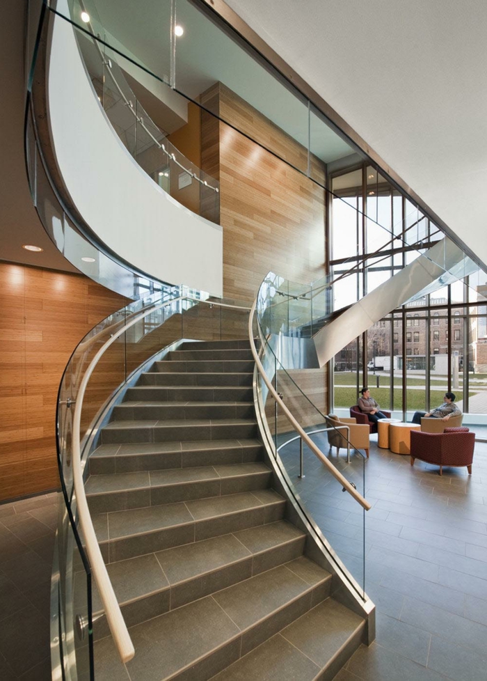 staircase frame glass railing tiles interior design ideas