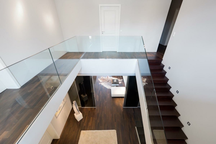 staircase frame glass railing modern interior architecture fur carpet