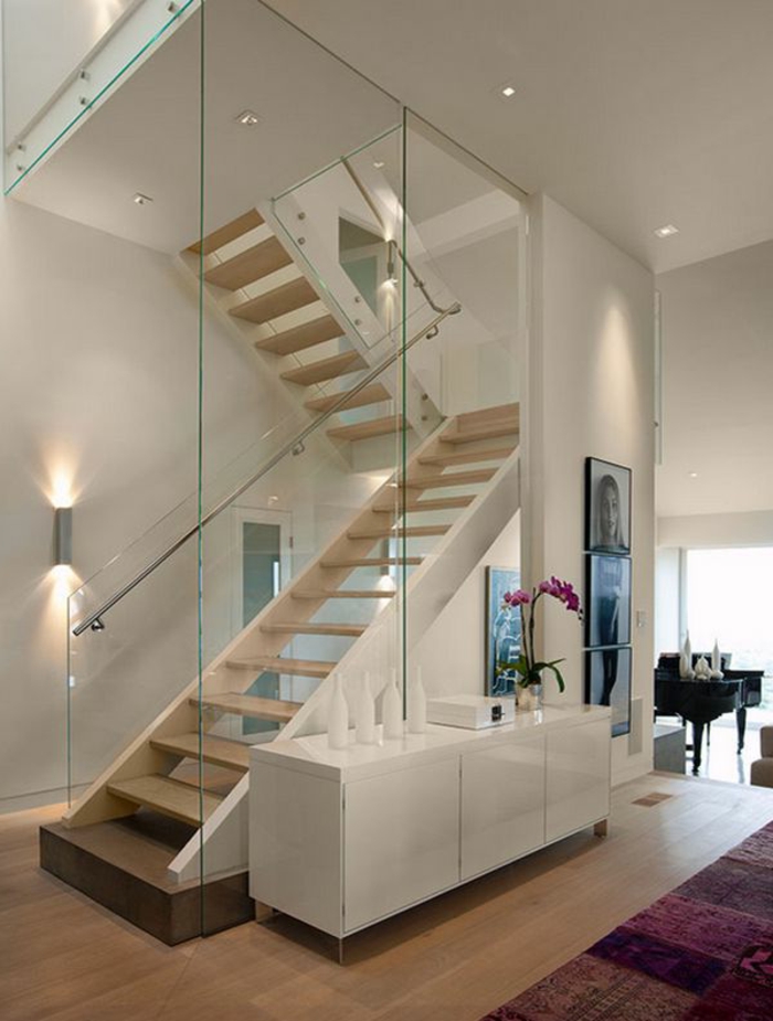 trap ontwerp glazen trap houten trap levende ideeën gang
