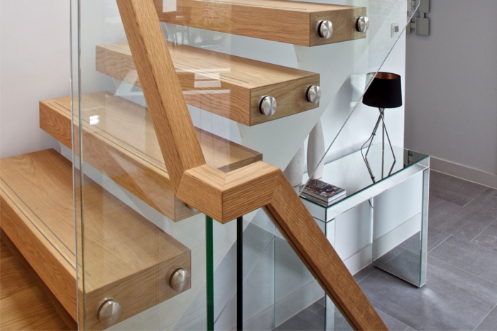 staircase shape glass wood combine