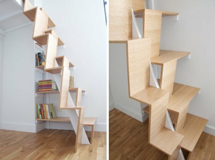 staircase shape light wood steps