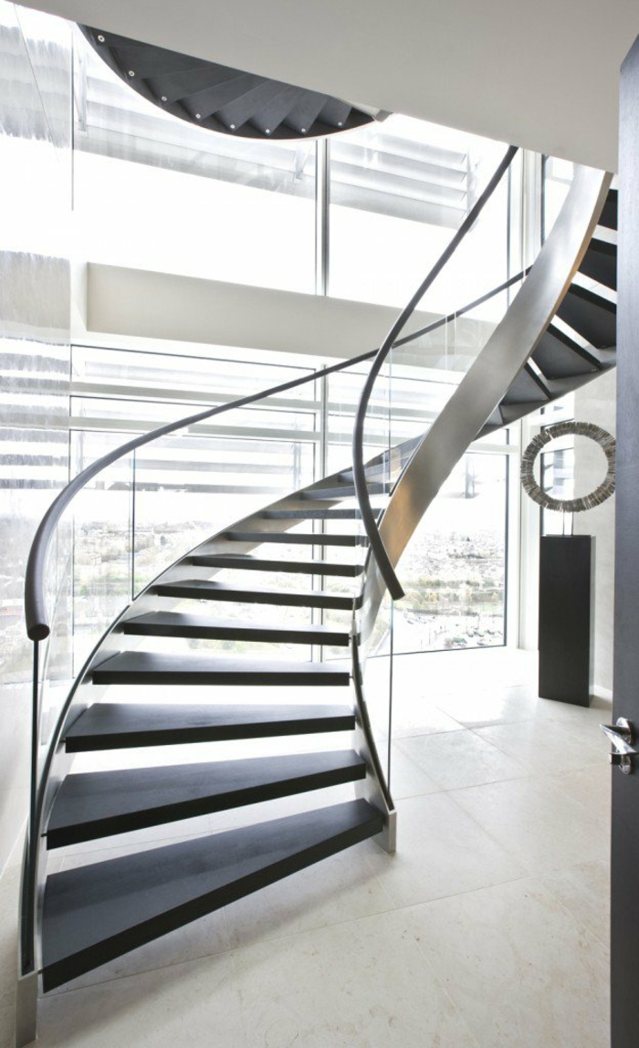 staircase shape spiral steel dark wood