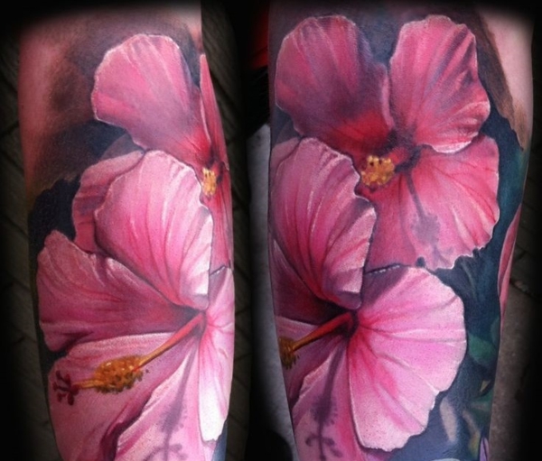 ideas del tatuaje del antebrazo flores rosadas