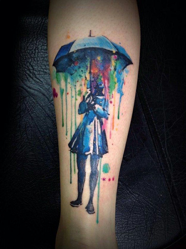 Viršutinės rankos ir dilbio tatuiruotės idėjos šablonas skėtis spalvingas