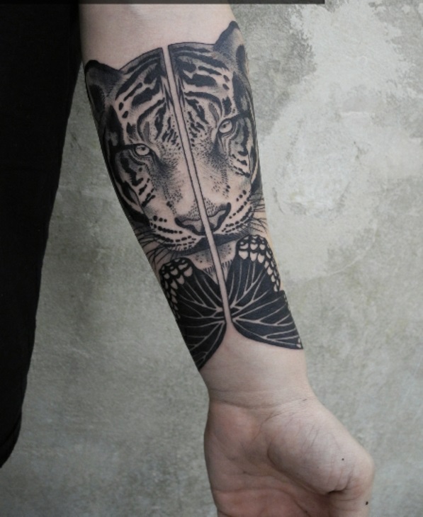 предмишница татуировка шаблони тигър черно
