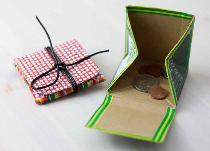 upcycling ideer genbrug tinkering tetrapack kontor pung med guide