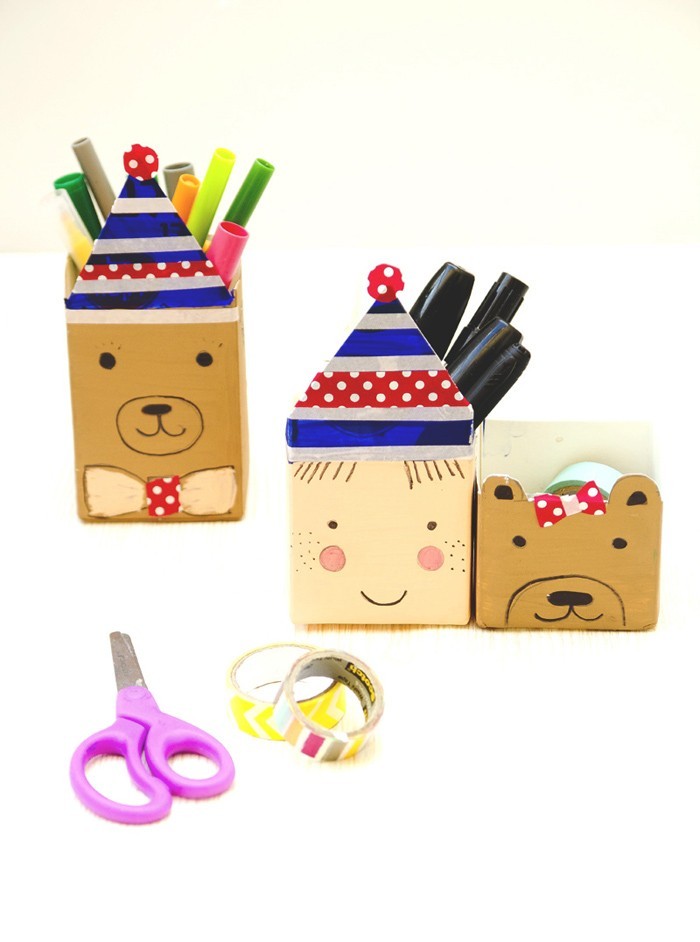upcycling ideer genbrug tinker tetrapack børnehaver blyant holderen