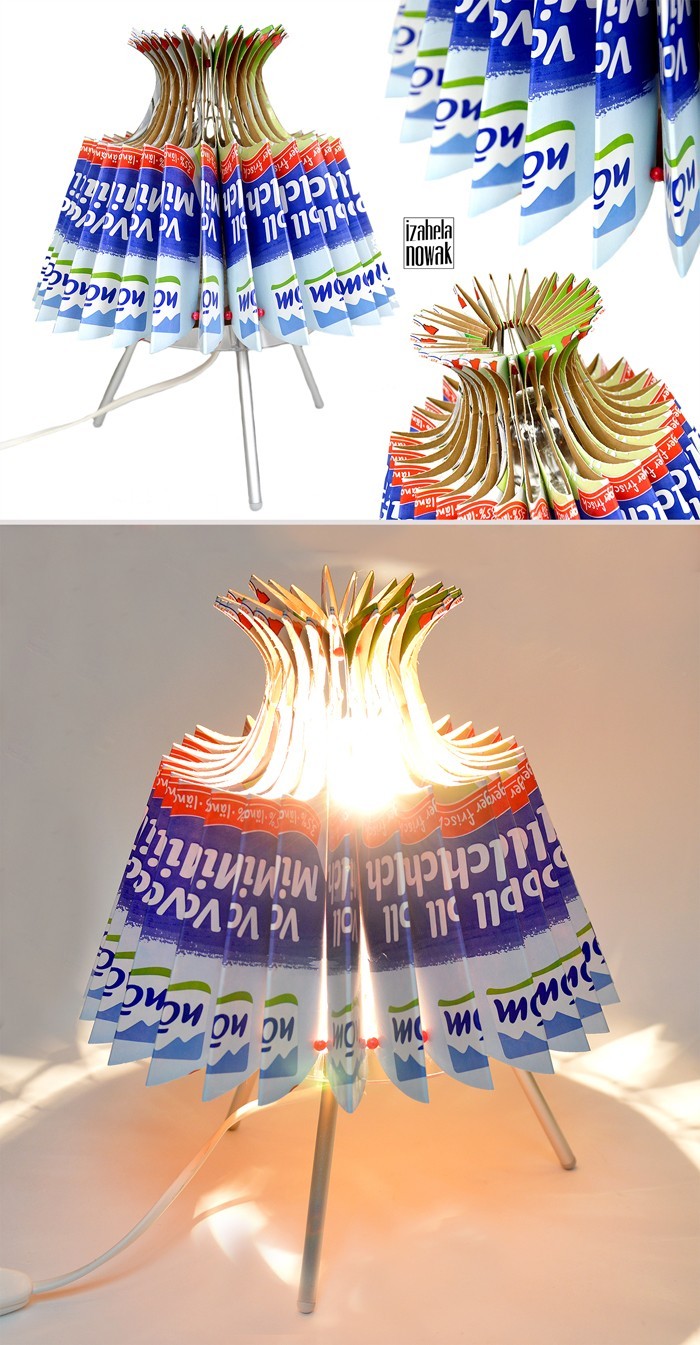 upcycling ideer genbrug tinkering tetrapack lampe diy gulvlampe