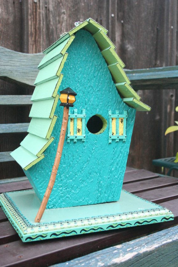 oiseau maison construire bois écologique bleu peint