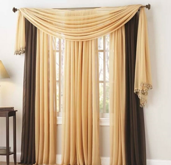 Ejemplos de decoración de cortina y gardin amarillo marrón