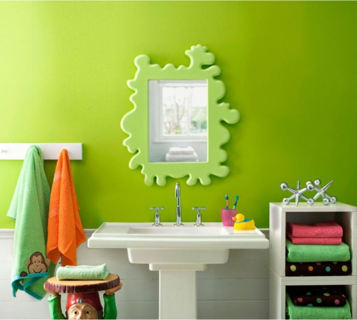 muren verf ideeën badkamer kinderen groene muren