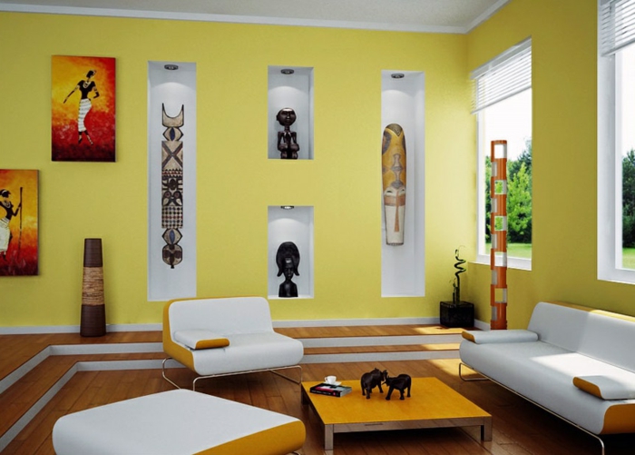 muren schilderij ideeën gele muur verf woonkamer woonkamer