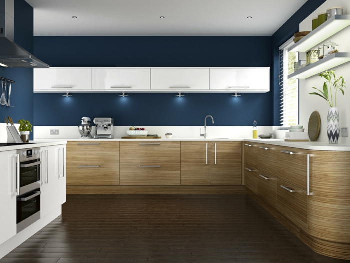 τοίχο χρώμα κουζίνας τοίχο χρώμα ιδέες κουζίνας μπλε τοίχο χρώμα όμορφη κουζίνα ντουλάπια ξύλο υφή
