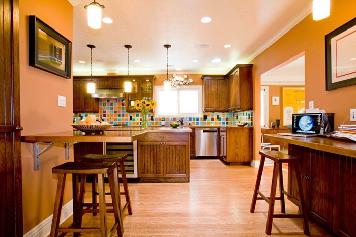 τοίχους ζωγραφική ιδέες κουζίνα πορτοκαλί τοίχο χρώμα έγχρωμη κουζίνα πίσω τοίχο