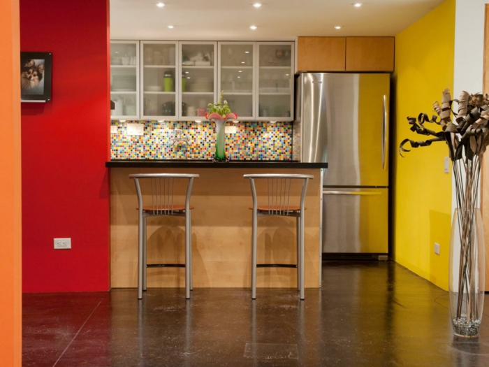 τοίχους ζωγραφική ιδέες κουζίνα κόκκινο κίτρινο κουζίνα πίσω τοίχο ψηφιδωτά