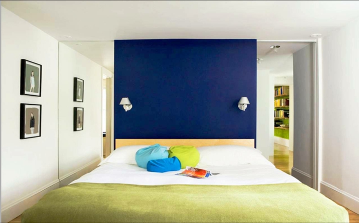 muren verf ideeën slaapkamer blauwe accentmuur