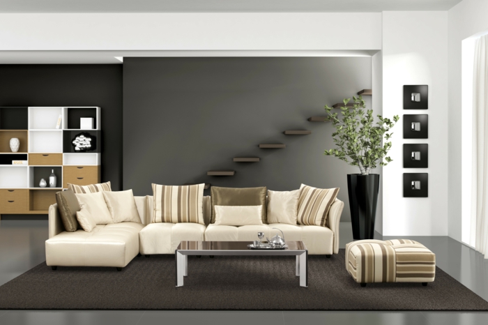 stěny malba nápady obývací pokoj tmavý přízvuk stěna koberec
