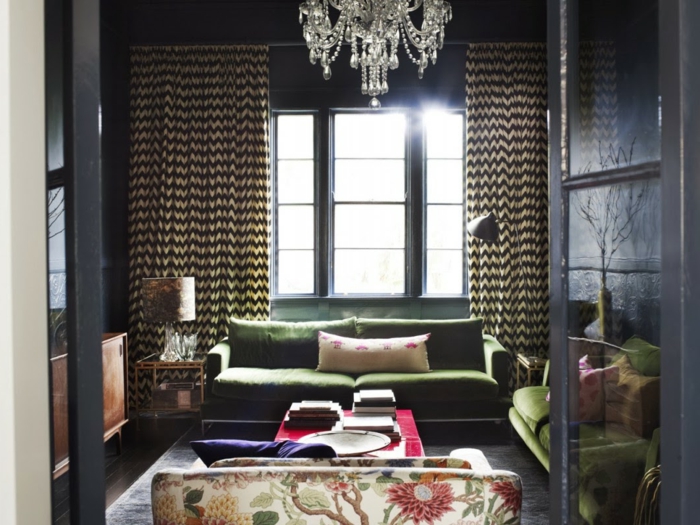 muren schilderij ideeën woonkamer mode gordijnen groen meubilair bloemmotief