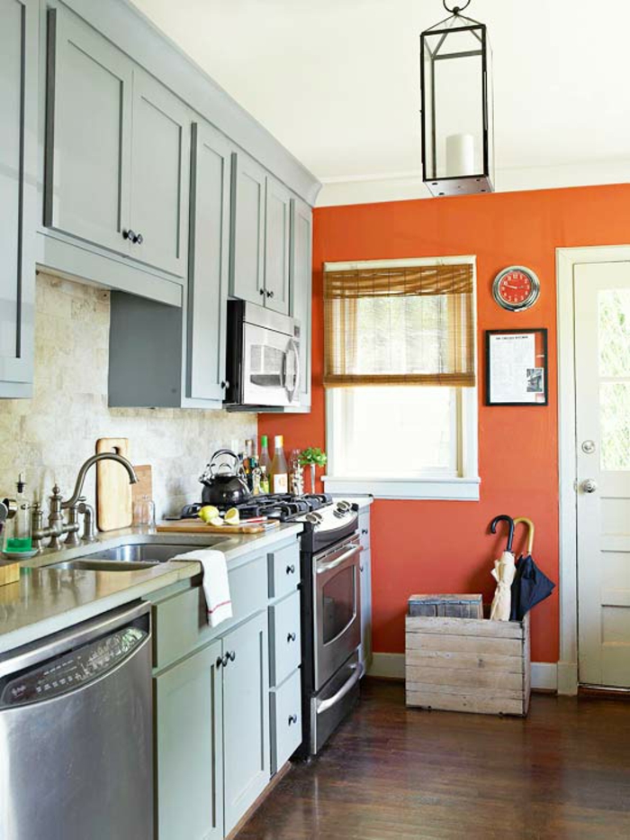 wall decorating ιδέες κουζίνα πορτοκαλί προφορά τοίχο δημιουργώντας μικρή κουζίνα