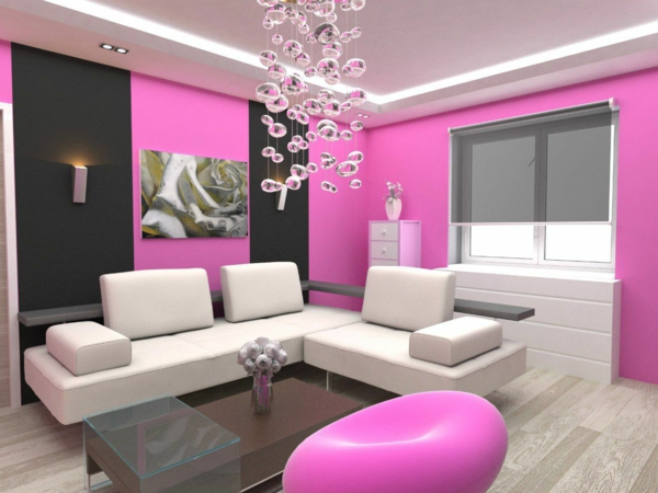 muur verf schilderij idee woonkamer roze roze
