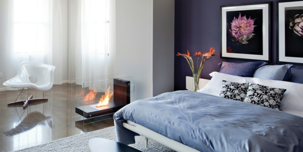 idei de perete dormitor purpuriu plantă de vatră