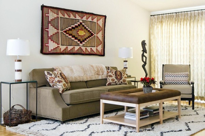 客厅地毯墙壁装饰想法美好的样式