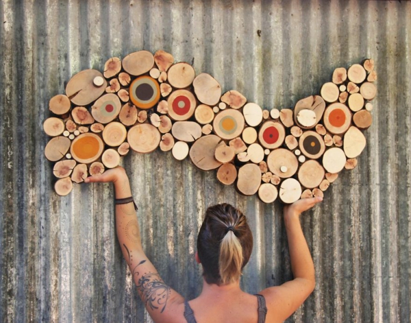 wall decoration itself make natural wood slices colorful wave