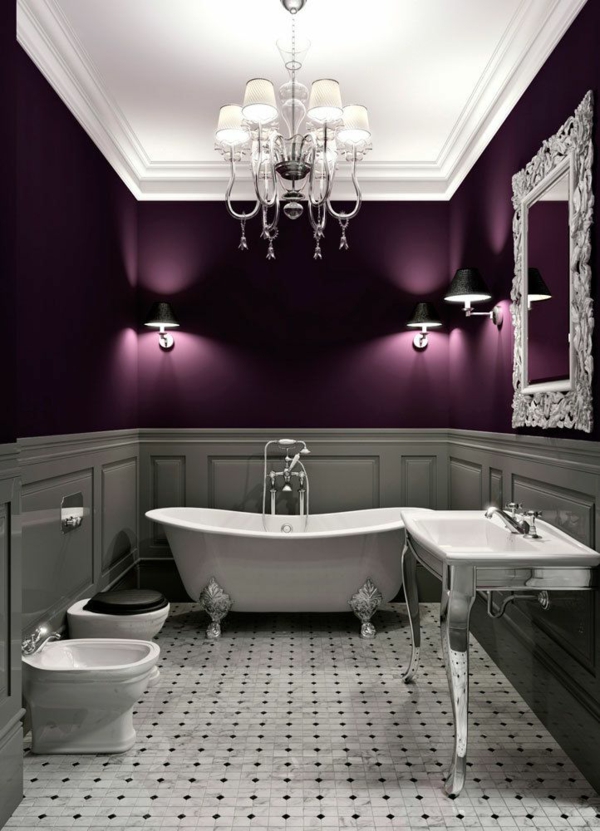 βαφή τοίχων μπάνιο σκούρα χρώματα μωβ τάση χρώματα σκοτάδι