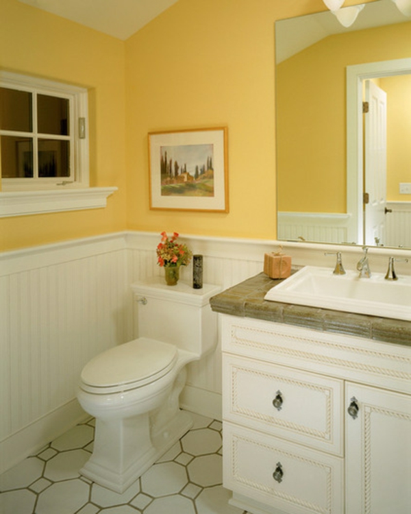 боядисване на стена жълта цветова схема баня баня тоалетна стени боя