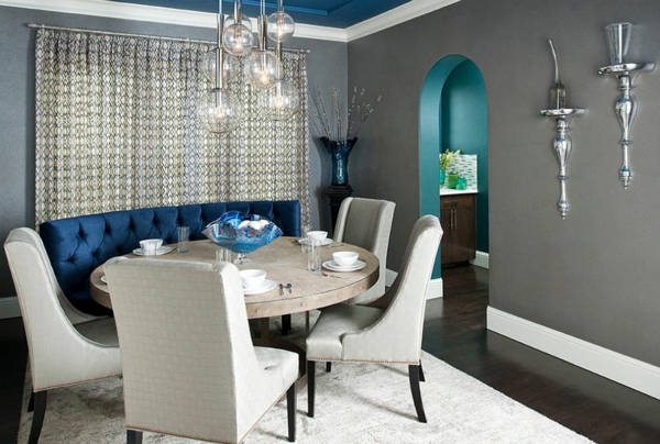 wall color gray dining room round dining table