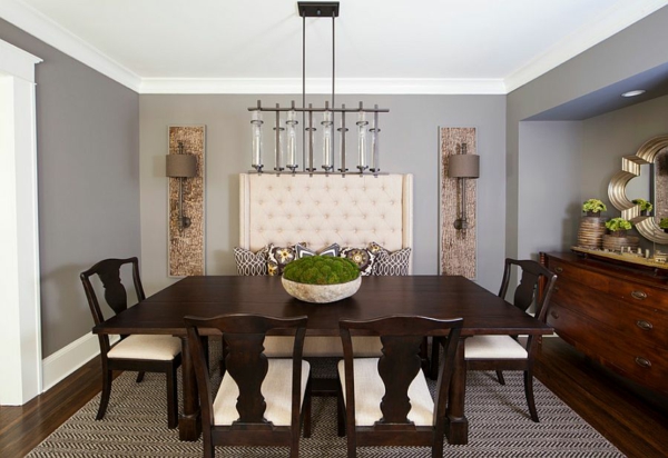 wall color gray light gray dining room metal chandelier